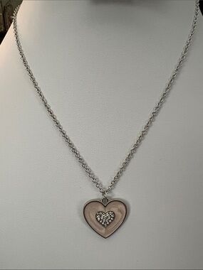 Paparazzi Heart Pendant Necklace in Light Pink with Crystal Accents